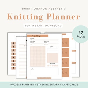 Printable Knitting Project Planner 12 Pages, Care Tags, Yarn Stash, Needle Inventory, Notes, Abbreviations, Essentials for Beginners image 1