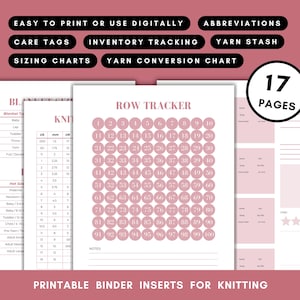 Printable Knitting Planner | 17-Page Knitting Project Organizer | Yarn Stash Tracker | Knitting Journal PDF | Soft Rose Knitting Binder