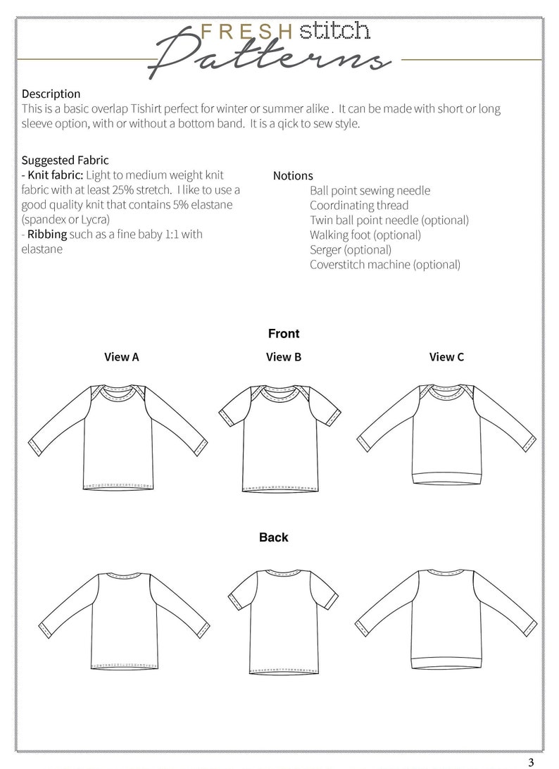 Overlap T-shirt PDF Pattern Baby Top Sewing Pattern Sizes - Etsy