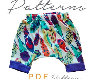 Pantaloni Harem 3/4 taglie da neonato a 6. Download immediato del PDF