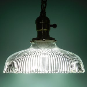 Industrial Vintage Hanging Lamp, Pendant Holophane Pendant Light, Holophane Shade Lamp, Vintage Glass Shade Pendant Fixture
