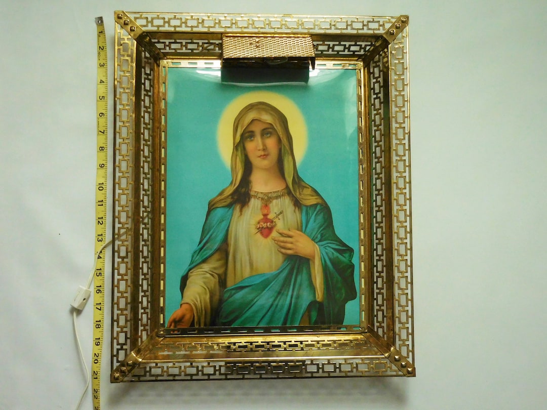 Vintage Light up Religious Wall Art Mary Framed Color Print Etsy