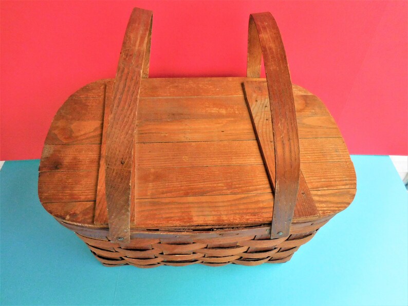 Vintage Picnic Basket Set mid century wicker USA made Back Etsy