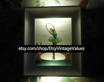 Vintage Ballerina Shadow Box Light, Reverse Painted Ballerina Picture Light