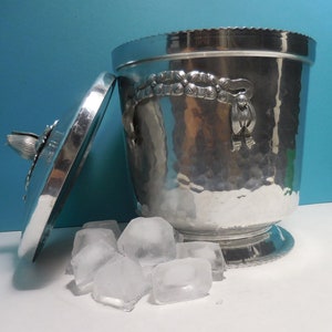 1950 1960&#39;s Barware, Aluminum Vintage Ice Bucket, Large MCM Ice Bucket, Aluminum Hammered Ice Bucket