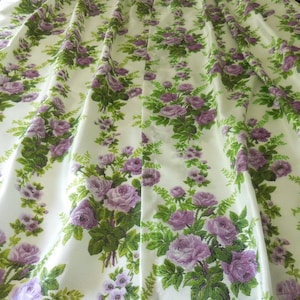 Purple Roses Fiberglass Curtains 1960, Fiberglass Vtg Bedroom Curtains Drapes, Vtg Pinch Pleated Floral Drapes