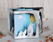 Paper cut book - Little book of Penguins. Book arts/Children's book/Christening book/Pop up book. FREE P&P!