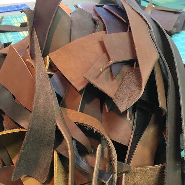 Leather Scraps- FREE DOMESTIC SHIPPING- 1 or 2 Pounds- Browns (Read Description)