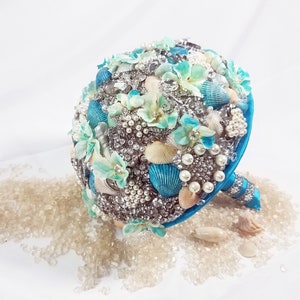 Tropical Turquois Seashell Bouquet, Beach Bouquet, Beach Bridal Bouquet, Coastal Wedding Bouquet, Ready To Ship Bouquet, Wedding Bouquet