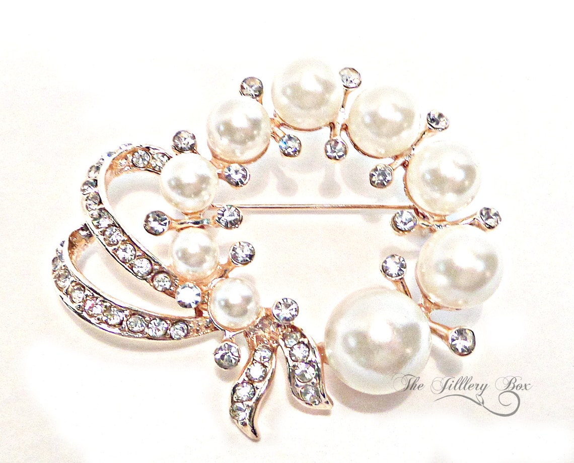 Rose Gold Brooch Rose Gold Vintage Style Brooch Rhinestone Etsy