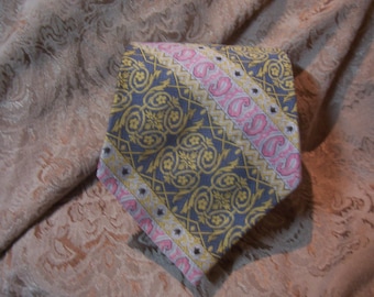 Vintage Neck Tie, Gold/Pink/Blue