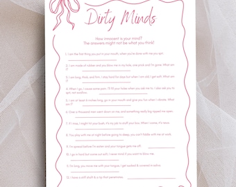 Dirty Minds Bachelorette Game Printable Instant Download - Hen Party or Bachelorette Game - Dirty Fun Bridal Shower Games & Activities Idea