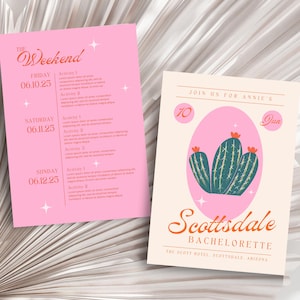 Scottsdale Bachelorette Party Invitations - DIY Editable Digital or Printable Scottsdale Before the Veil Bachelorette Invitation & Itinerary