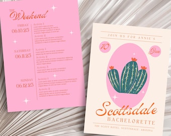 Scottsdale Bachelorette Party Invitations - DIY Editable Digital or Printable Scottsdale Before the Veil Bachelorette Invitation & Itinerary