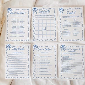 Bridal Shower Games Bundle 25 Pack Printable Download - DIY Hen Party Blue Bow Bachelorette Games - Fun Bachelorette Party Games Activities