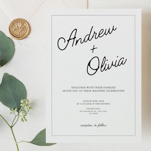 Minimalist Wedding Invitation Template - Customizable Invitation Canva Template - Printable Editable Black and White Wedding Invitations