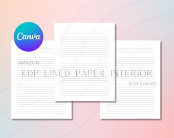 KDP Lined Notebook Interior Canva Template - KDP Lined Paper, Lined Journal Interior, 8.5x11, Digital Editable Printable Notebook, 100 Pages