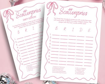 Scattergories Bachelorette Game Printable Instant Download - Hen or Bachelorette Party Game - Dirty & Clean Versions Fun Bridal Shower Games