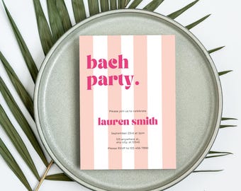 Bachelorette Invitation - Cute DIY Printable or Digital Striped Bachelorette Party Invitation Template - 4 Colors + Bach Weekend Itinerary