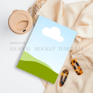 Journal Mockup Canva Template - Feminine Boho Neutral Editable Book Cover Template, Hardcover Book Mockup, Journal Cover Template for Canva