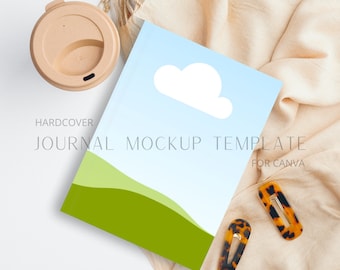 Journal Mockup Canva Template - Feminine Boho Neutral Editable Book Cover Template, Hardcover Book Mockup, Journal Cover Template for Canva