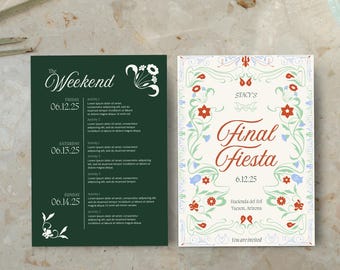 Final Fiesta Bachelorette Party Invitations - DIY Editable Digital or Printable Bachelorette Invitation & Bachelorette Weekend Itinerary