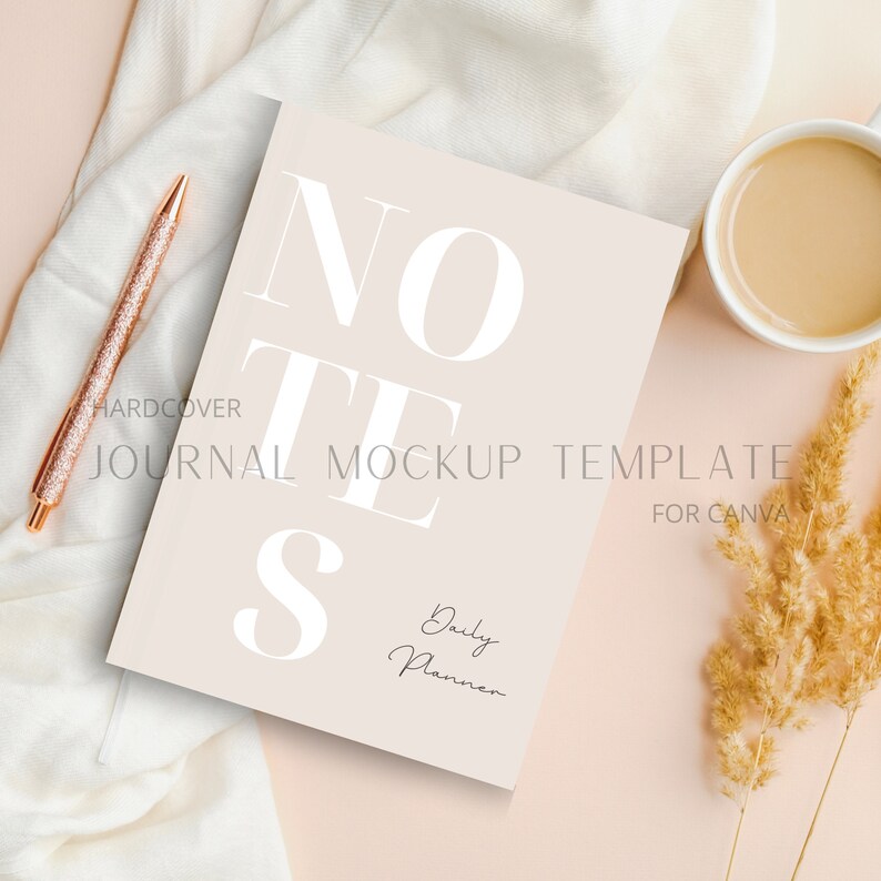 Journal Mockup Canva Template - Boho Neutral Editable Book Cover Template, Hardcover Book Mockup, Journal Cover Template for Canva