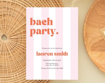 Bachelorette Invitation - DIY Printable or Digital Striped Pool Bachelorette Party Invitation Template - 4 Colors + Bach Weekend Itinerary