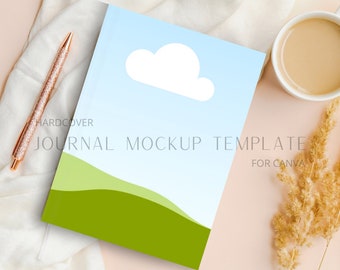 Journal Mockup Canva Template - Boho Neutral Editable Book Cover Template, Hardcover Book Mockup, Journal Cover Template for Canva
