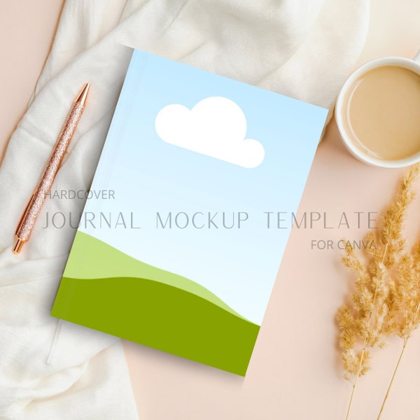 Journal Mockup Canva Template - Boho Neutral Editable Book Cover Template, Hardcover Book Mockup, Journal Cover Template for Canva