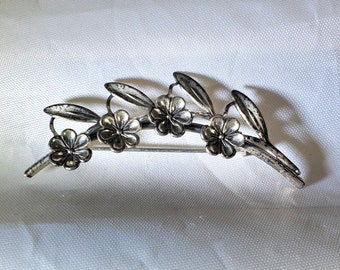 Vintage BEAU  Floral Leaf Branch Motif Brooch Pin 925 Sterling Silver