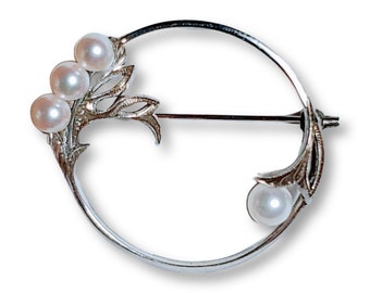 Mikimoto Akoya Pearl Brooch Sterling Silver Vintage 4.64mm 4.2g