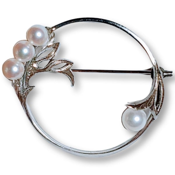 Mikimoto Akoya Pearl Brooch Sterling Silver Vintage 4.64mm 4.2g