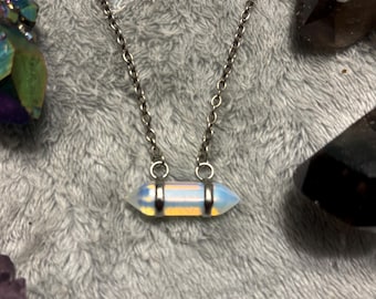 opalite pendant with silver chain healing necklace gift for her boho bohemian jewelry