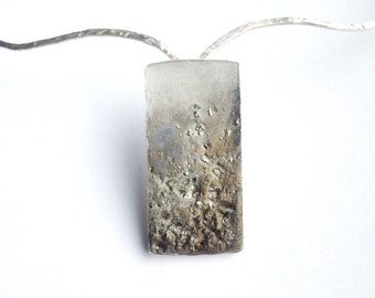 Concrete Jewelry / Silver Concrete Necklace / Silver Necklace / Cement Jewelry / Cement Pendant / Pyrite Necklace
