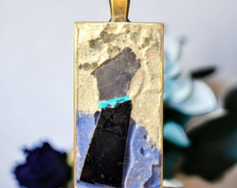 Blue / black Pendant / Mosaic necklace / Concrete Necklace / Long Pendant Necklace / Art Pendant /labradorite necklace