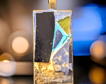 Lapis Lazuli Pendant / Mosaic necklace / Concrete Necklace / Long Pendant Necklace / Art Pendant