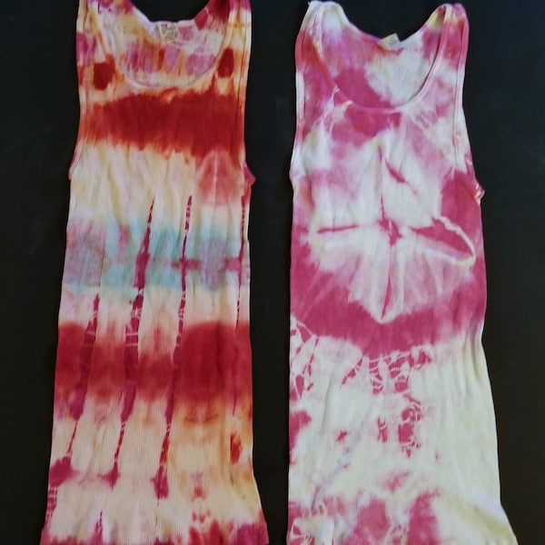 CLOSEOUT! 2 Tie Dye Large Unisex Tank Tops! (100% Cotton Mens) Psychedelic 1960s 1970s Hippie Grunge Punk Beach Casual Boho Mod