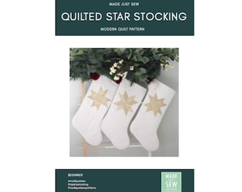 Quilted Star Stocking PDF Pattern, Instant Download, Christmas Stocking Pattern, Xmas Stocking Pattern, Scandinavian Xmas, quilt pattern