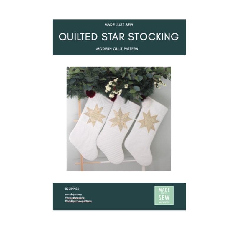 Quilted Star Stocking PDF Pattern, Instant Download, Christmas Stocking Pattern, Xmas Stocking Pattern, Scandinavian Xmas, quilt pattern image 1