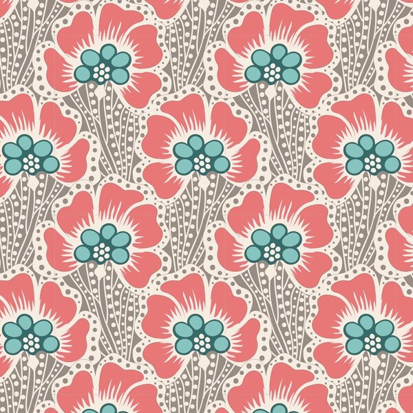 Tilda Fabric - Cotton Beach - Ocean Flower - Grey