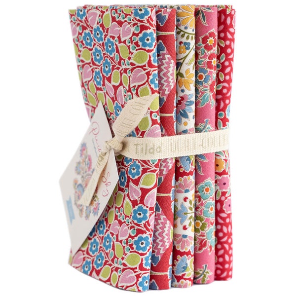 Tilda Fabric - Pie in the Sky - A Fat Quarter Bundel - Rood-Roze - 5 FQs