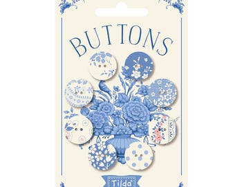 Tilda Stoff - Knöpfe - Something Blue - 8 Stück - 20 mm - Hell