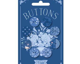 Tilda Stoff - Knöpfe - Something Blue - 8 Stück - 20 mm - Dunkel