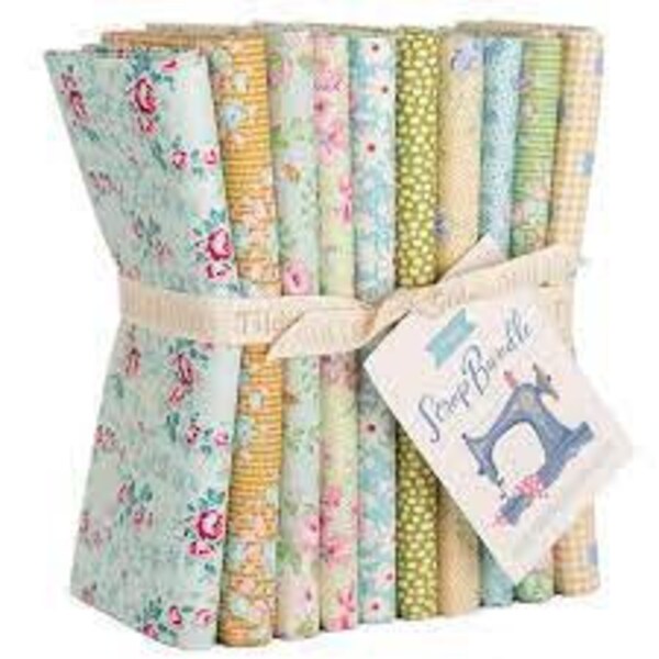 Tilda Fabric - Scrap Bundle - Petrol/Grün/Gelb - Ein Fat Quarter Bundle - 10 Stück HINWEIS - Stoffe variieren von Bildern