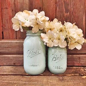 MASON JAR // Robins Egg Blue // Painted and Distressed Mason Jar // Quart Pint Size // Regular Wide Mouth image 1