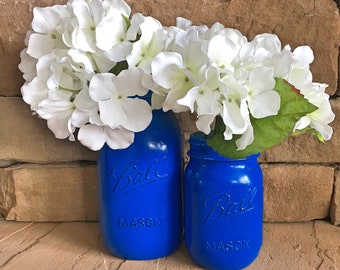 MASON JAR // True Blue // Painted and Distressed Mason Jar // Quart + Pint Size // Regular + Wide Mouth