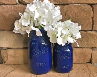 MASON JAR // Navy Blue // Painted and Distressed Mason Jar // Quart + Pint Size // Regular + Wide Mouth