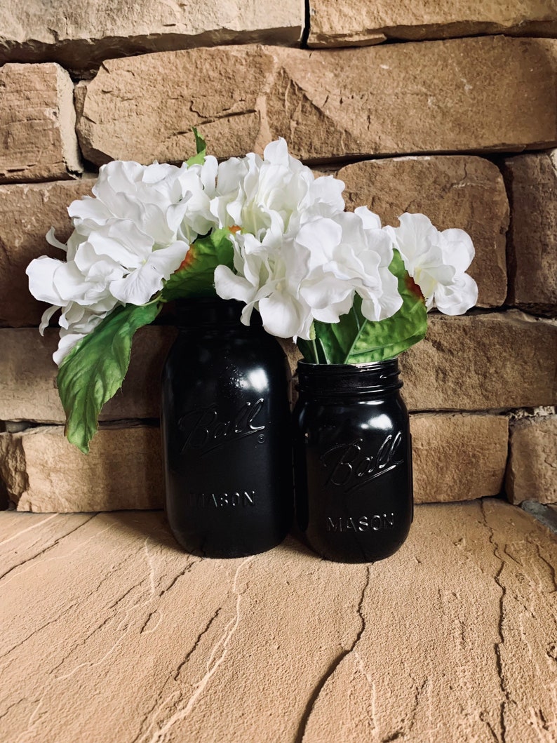 MASON JAR // Black // Painted and Distressed Mason Jar // Quart Pint Size // Regular Wide Mouth image 1