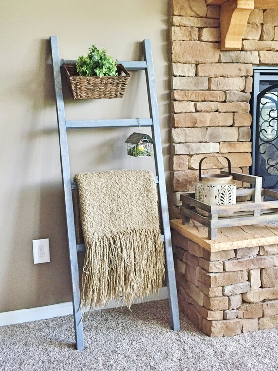 BLANKET LADDER Weathered Grey 5 ft. Ladder Farmhouse Etsy